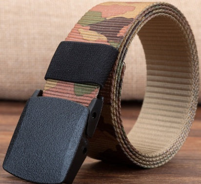 Canvas belt men hypoallergenic canvas belt woven nylon plastic buckle outdoor leisure wholesale