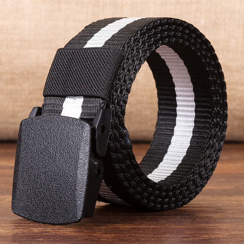 Canvas belt men hypoallergenic canvas belt woven nylon plastic buckle outdoor leisure wholesale