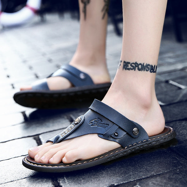 Men's two-toed leather plus-size sandals